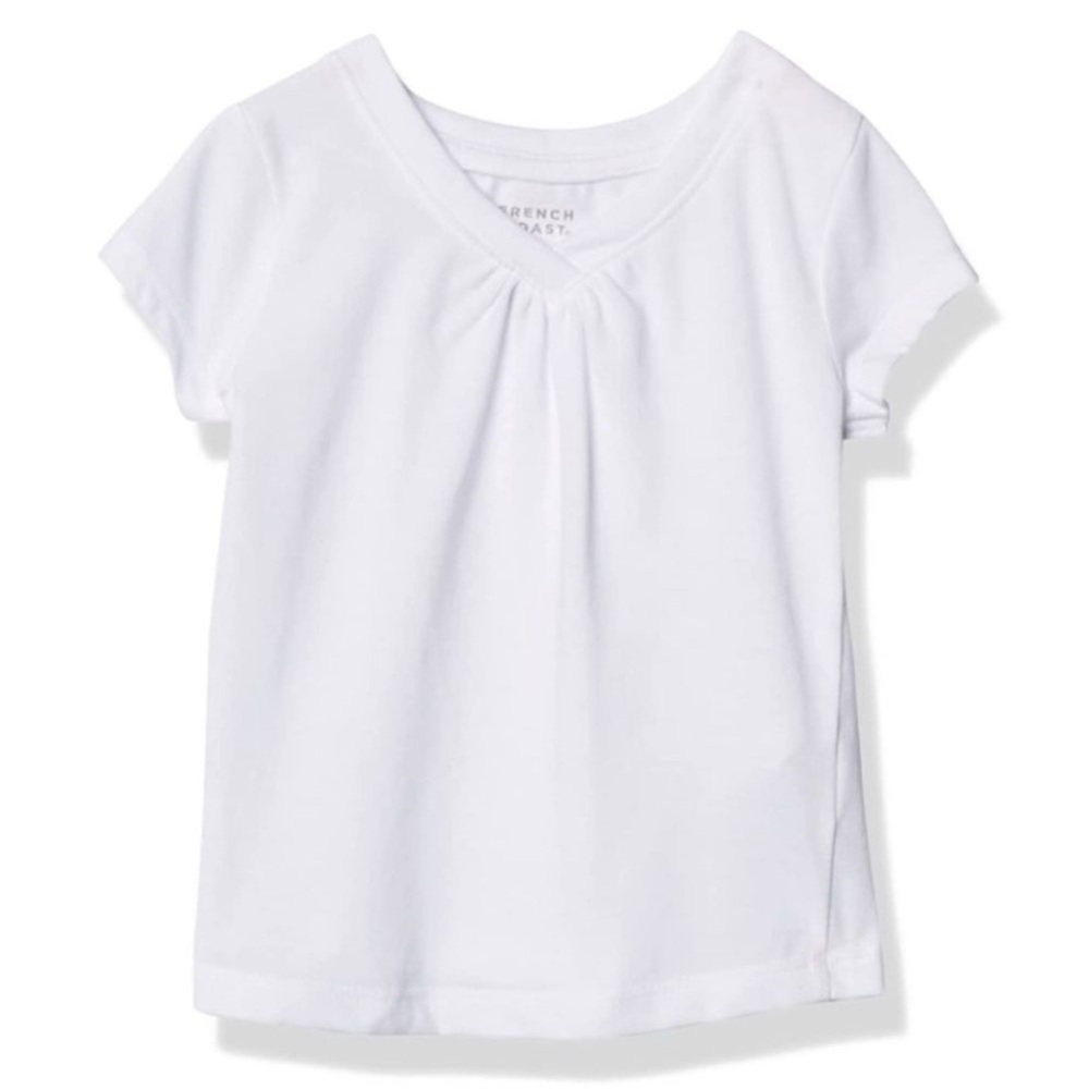 Girls white V neck pleated tee